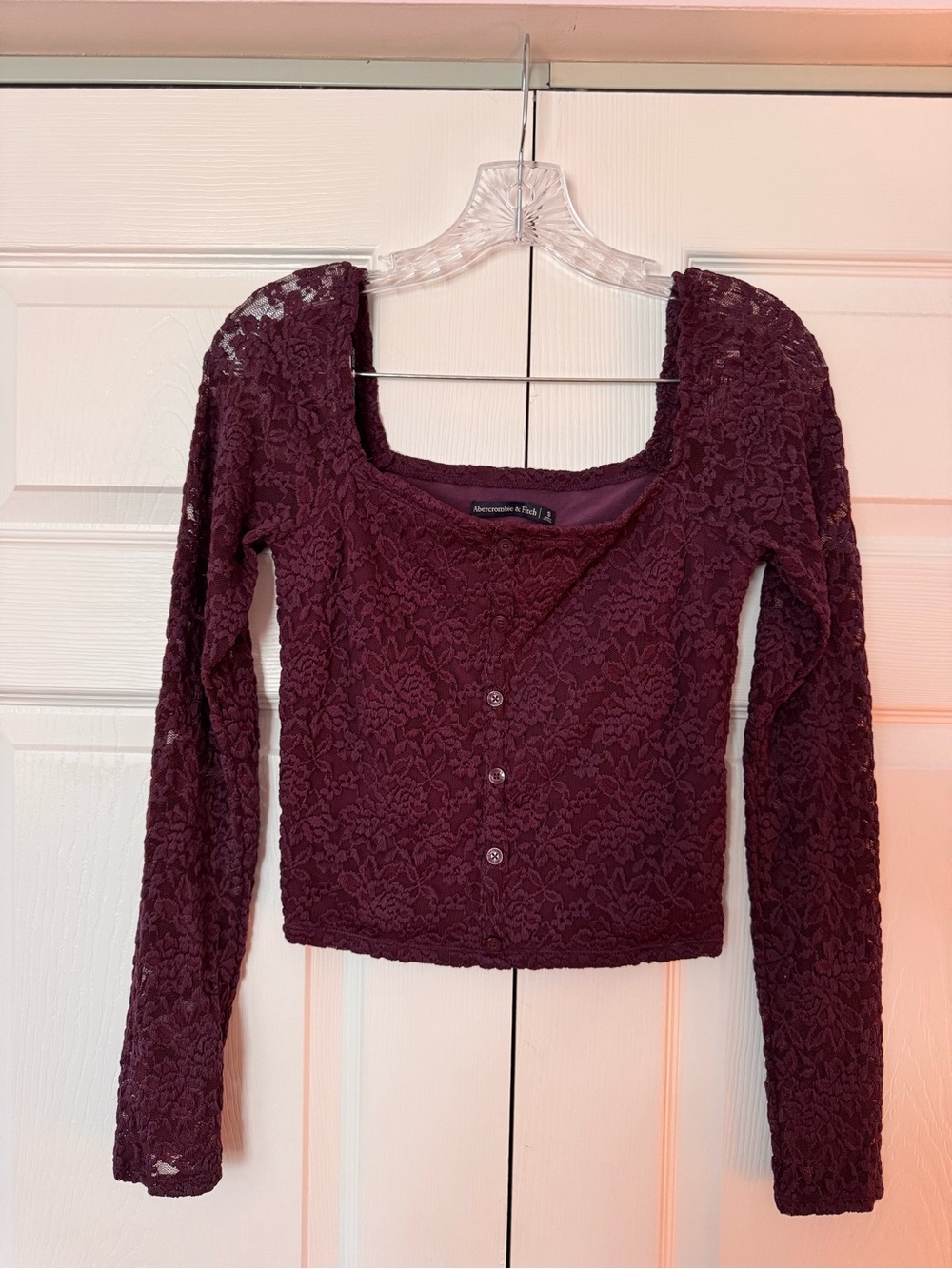 Abercrombie & Fitch Burgundy Lace Square-Neck Button Front Top